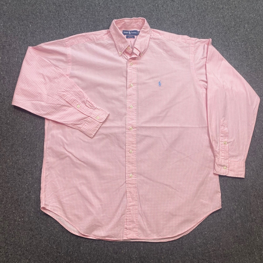 Ralph Lauren Blake Shirt Sz L Mens Pink Gingham Preppy Long Sleeve Button Down